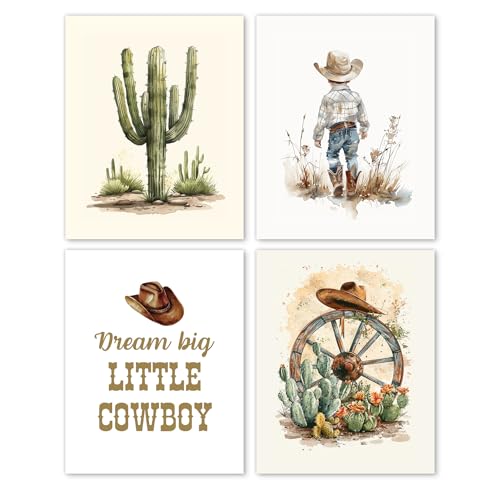 Image of Hxlac Western Cowboy Nursery Wall Art Prints Set of 4 UNFRAMED - Western Wall Decor for Toddler Baby Boy Room, Cowboy Nursery Decor Pictures Wall Decor (8x10 Inches)