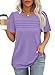 Womens Short Sleeve Tops Dressy Casual Summer Tshirts Shirts Fashion Trendy Pleated Plus Size Women Blouses Plain Round Neck Purple M