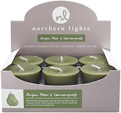 Northern Lights Candles Anjou Pear & Lemongrass Votive Candles, Green