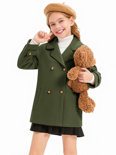 Haloumoning Girls Peacoat Winter Dress Coat Double Breasted Kids Notch Lapel Fall Outerwear Jackets with Pockets 3-10 Years4