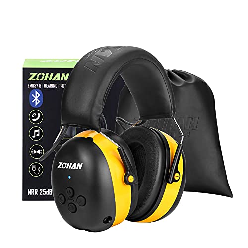ZOHAN EM037 Bluetooth Hearing Protection,30dB SNR Noise Reduction Ear Protection with 1500mAh Rechargeable Battery,Headphones with 40H playtime for Mowing, Snowblowing, Construction,Workshops(Yellow)