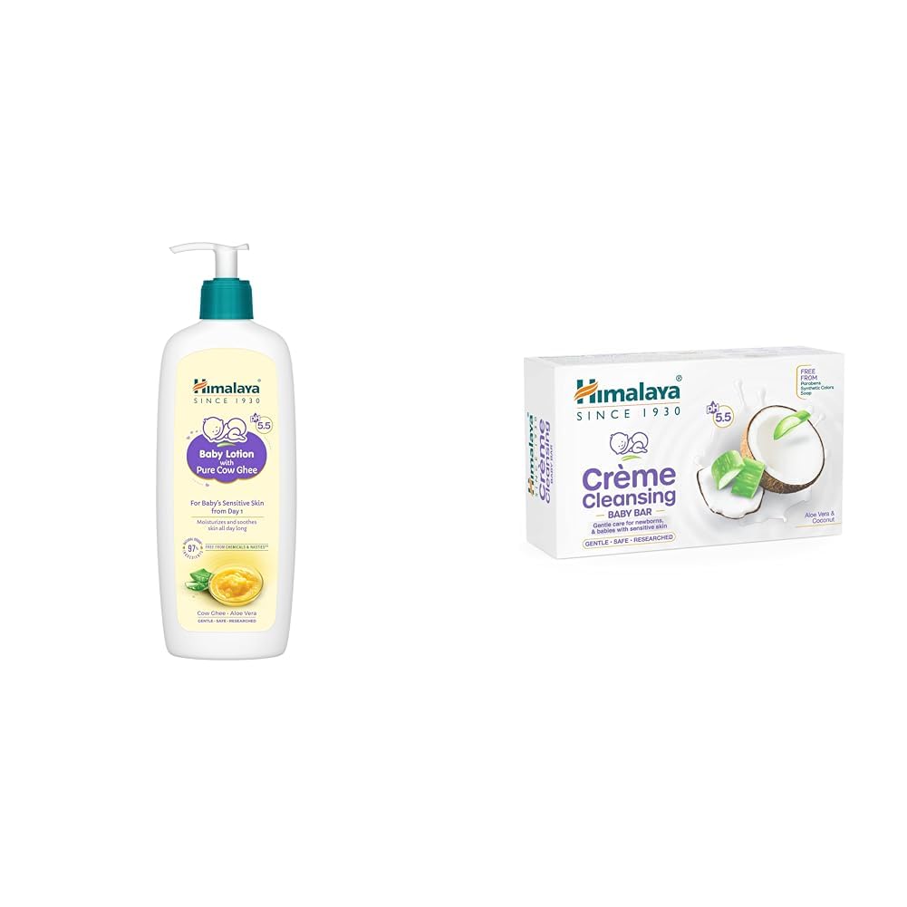 Himalaya Baby Lotion with Pure Cow Ghee & pH 5.5 (400 ml) + Himalaya Baby Crème Cleansing Bar soap with pH 5.5 (2x125g)