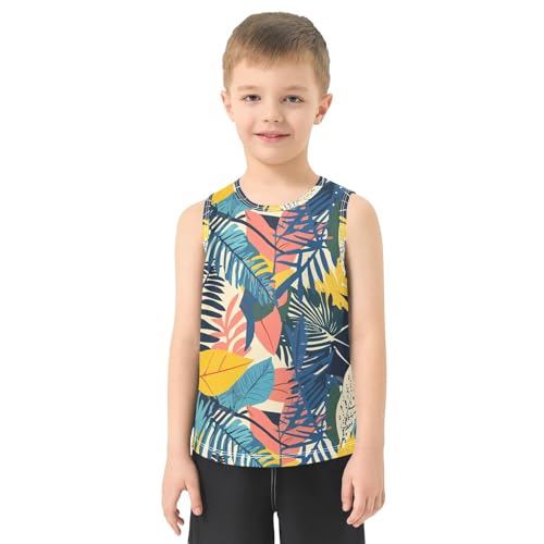Boys Tank Top Shirts Jungle Colors Tropical Leaf Sleeveless T-Shirts Crew Neck for Kids Clothing Children2