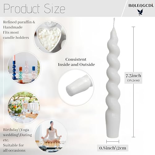 Image of Spiral Taper Candles Unscented Twisted Candlesticks 7.5 Inch Smokeless White Handmade Short Candle Stick for Wedding Dinner Decor Creative Gifts 2 PCS