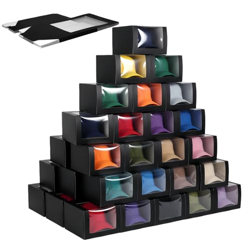20Pcs Black Gift Box with Window for Hat Organizer, Paper Foldable Hat Boxes Containter for Baseball Caps, Dad Hats, Billed Cap, Trucker, Snapbacks Storage Protector Display, 7.6