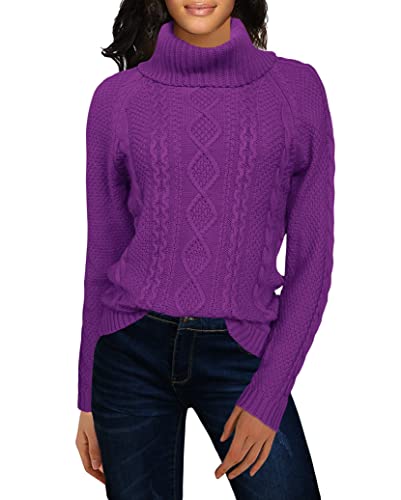 Image of v28 Women's Cotton Turtle Cowl Neck Aran Fishermen Fair Isle Cable Knit Sweater