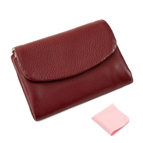 Unisex Pebble Leather Wallet, Unisex Clutch Bags, Can Hold Coins, Id Cards, 5.3in Short Genuine Leather Coin Card Holder (Red)