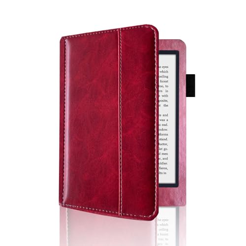 Funda para Kobo Aura H2O Edition 2 (modelo: N236) de 6 pulgadas, funda de piel sintética para Kobo Aura H2O Edition 2 (modelo: N236) (rojo vino)