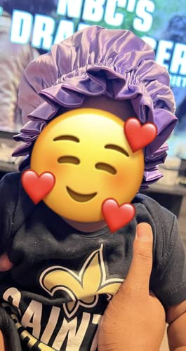 Akiss Reversible Satin Silk Sleep Hair Bonnet For Newborn Baby Girl Boy (Purple/Lavender, 1~3 M) #TOP1