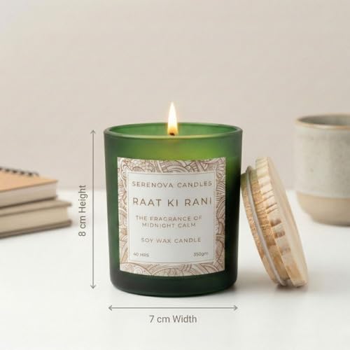 Image of Serenova Candles RAAT KI Rani Aromatherapy Candle, Organic Soy Wax, Handpoured and Handmade, 350gm, 40 Hours Burning Time