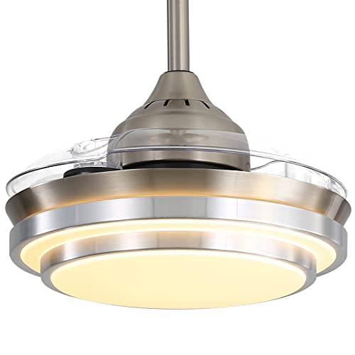 Warmiplanet Retractable Ceiling Fans With Lights And Remote, Modern Ceiling Fan For Bedroom, 36 Inch Retractable Ceiling Fan For Bedroom, Living Room, Office, Kitchen, Dining Room, Brushed Nickel #TOP1