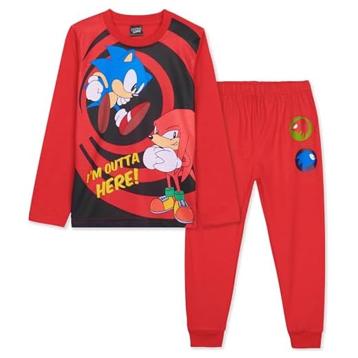 SONIC THE HEDGEHOG Shadow Pijama Niño Invierno de Manga Larga, Ropa de Dormir Pijama Chico de 2 Piezas - Regalos para Niños (Rojo Sonic/Knuckles, 9-10 Años)