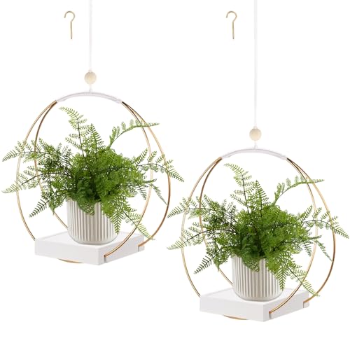 hismocal 2 Pack Hanging Planter Holder for Indoor Plants, Plant Hanger with Sturdy Wood Base,Modern Boho Macrame Wall Ceiling Window Stands(Plants/Pots Not Included)