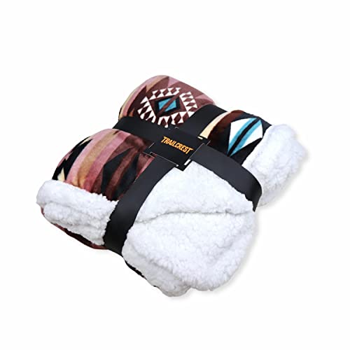 Trailcrest Sherpa Fleece Throw Blanket, Cozy Plush Adult Aztec Blanket For Men & Women Reversible With Aztec Prints Western Blanket For Camping, Couch, Sofa & Bed | Machine Washable - 50" X 60" Size #TOP3