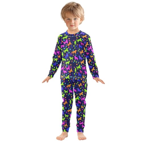 Multicolor Dogs Hearts Cute Pajama Sets Long Sleeve Top and Pants, Snug Fit Sleepwear for Night Wears3