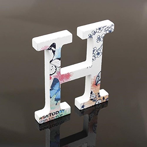 Décoratif Bois Lettres, 26 Alphabet Blanc Lettres en Bois Avec Motif Papillon et Fleur imprimé pour Déco Nom des Enfants Fête d'anniversaire de Mariage...