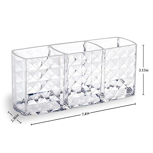 Image of MOSIKER Makeup Brush Holder for Vanity,Acrylic Clear Small Compact Nail Hair Lip Liner Brush Pen Organizer with 3 Slots