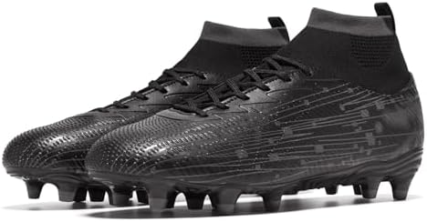 Klenvirola Men and Women Soccer Cleats High Top Football Boots Lightweight Lace Up with Grip Studs for Training and Matches Black/Grey — view 2