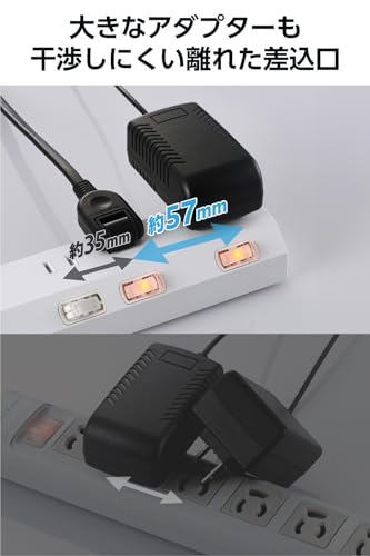 エレコム(ELECOM) エレコム 電源タップ スイッチ付き 2m 3個口 ほこりシャッター 雷ガード スイング式プラグ 耐熱素材採用 ホワイト ECT-3520WH の商品画像 4