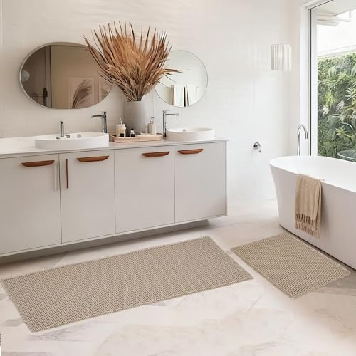 LURICO Tapis Salle de Bain Lot de 2 Tapis de Bain Antidérapant 40 x 60 cm + 50 x 120 cm Tapis de Douche, Lavable en Machine, pour la Salle de Bain, Douche,...