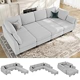 Dowiean Sectional Sleeper Sofa, 8 Seaters Modular Sleeper Sofa Couch, Comfy Sectionals Couches Bed, Convertible Sofas with Ottomans, Modular Sectional Couches for Living Room, Light Grey