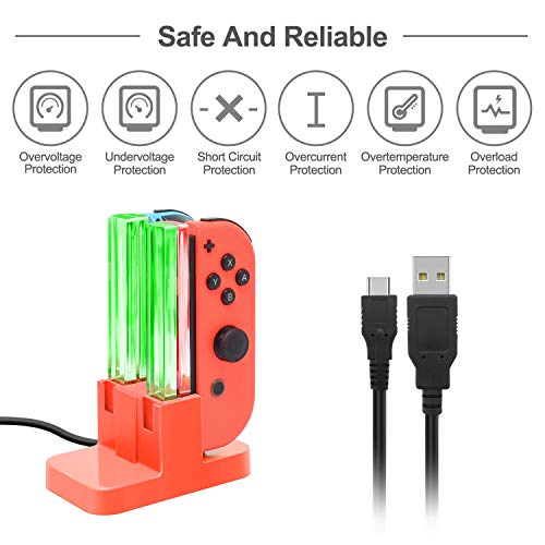 Image of FASTSNAIL Switch Controller Charger for Nintendo Switch for JoyCons - Red | 4-in-1 Switch Controllers Charging Dock Station, Fast Charger Stand for Joycon 1 Accessories, LED Indicator, Charging Cable