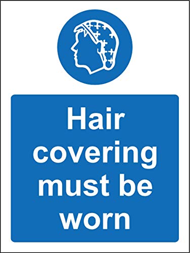 Hair covering must be worn Hairnet Safety sign - Self adhesive sticker 200mm x 150mm