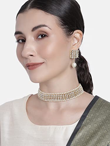 I Jewels Gold Plated Traditional Kundan Pearl Choker Necklace Jewellery Set For Women And Girls (K7209) - Image 6