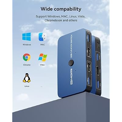 KVM Switch, ABLEWE Aluminum KVM Switch HDMI,USB Switch for 2 Computers Sharing Mouse Keyboard Printer to One HD Monitor, Support 4K@60Hz,2 HDMI Cables and 2 USB Cables Included(Blue)