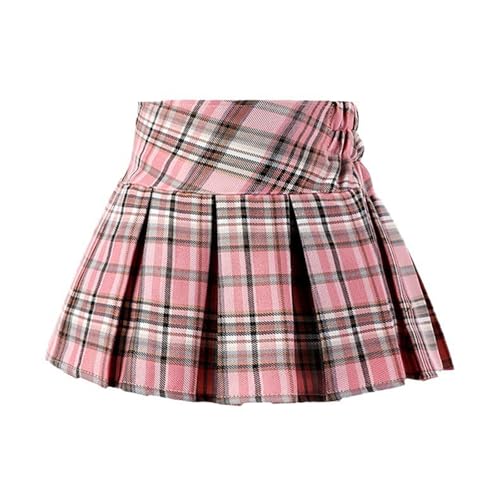 Minifalda plisada a cuadros para niñas faldas faldas pantalones cortos trajes con lazo niña, Rosa., 11-12 años