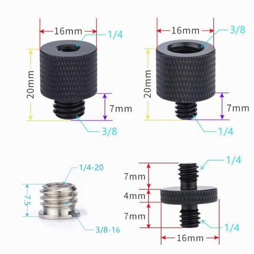 NIYATA Adapter gwintu stojaka 1/4 do 3/8 cala - Śruby adaptera do aparatu i mikrofonowego stojaka