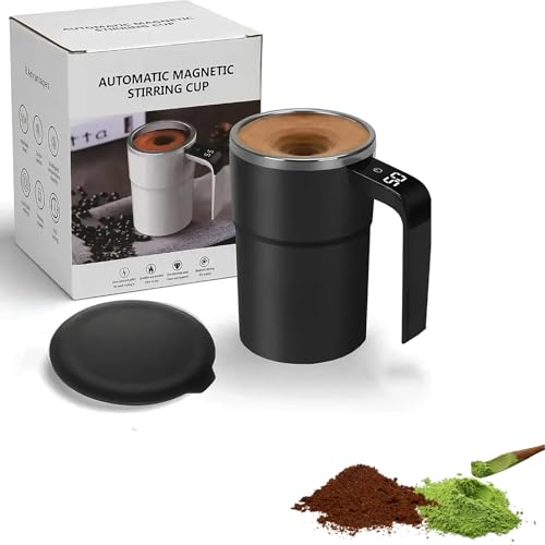 enseak 380ml Spinbrew Mug Self-stirring Magnetic Coffee Cup with Temp Display,Rechargeable Smart Mixing Mug,for Coffee, Milk and Other Beverages,Portable for Home, Office & Travel-A
