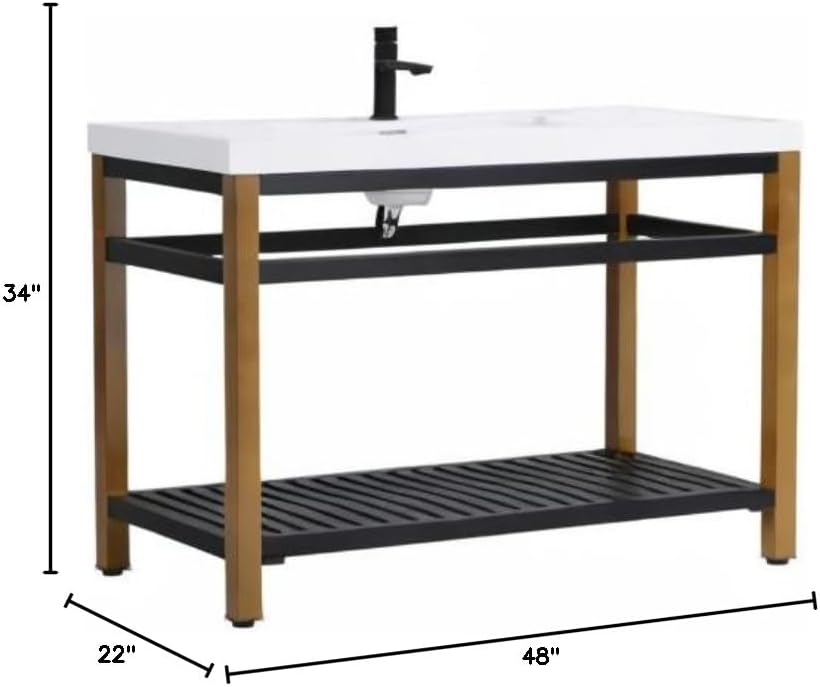 Elegant Decor Raya 48" Single Resin Top Metal Bathroom Vanity in Gold and Black