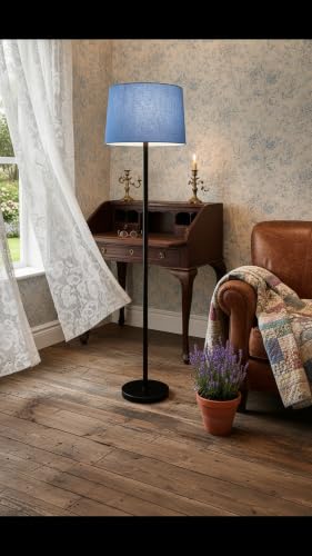 Image of Modern Floor Lamp with Fabric Shade, Metal Base, Red | Standing Lamp, Living Room & Bedroom, Warm Ambient Lighting, Home Decor (Blue)
