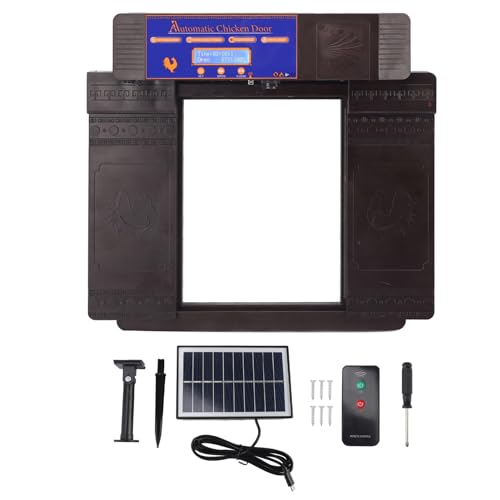 YIZISECCE Puerta automática Solar para gallinero, infrarrojo Profesional Que Evita pellizcos, Modos múltiples para avicultura, Puerta automática para gallinero con Temporizador, (Marrón Oscuro)