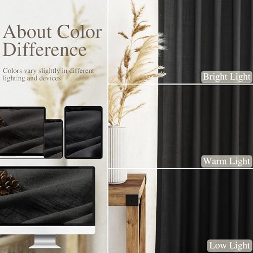 Image of Nanspring Black Linen Curtains W70xL84 Inch Long 7ft for Living Room