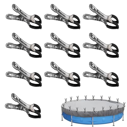 10 morsetti in metallo per piscine fuori terra, morsetti di copertura per piscina con forte forza di serraggio, morsetti a molla con pellicola protettiva per colla, fotografia, piscina (nero doppio
