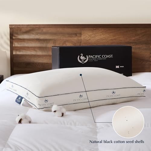 Image of Pacific Coast Goose Firm Bed Pillows of Standard Size, 100% Organic Cotton Fabric, Gusseted Design for Sleeping, Feather and Down Pillows of Hotel Collection