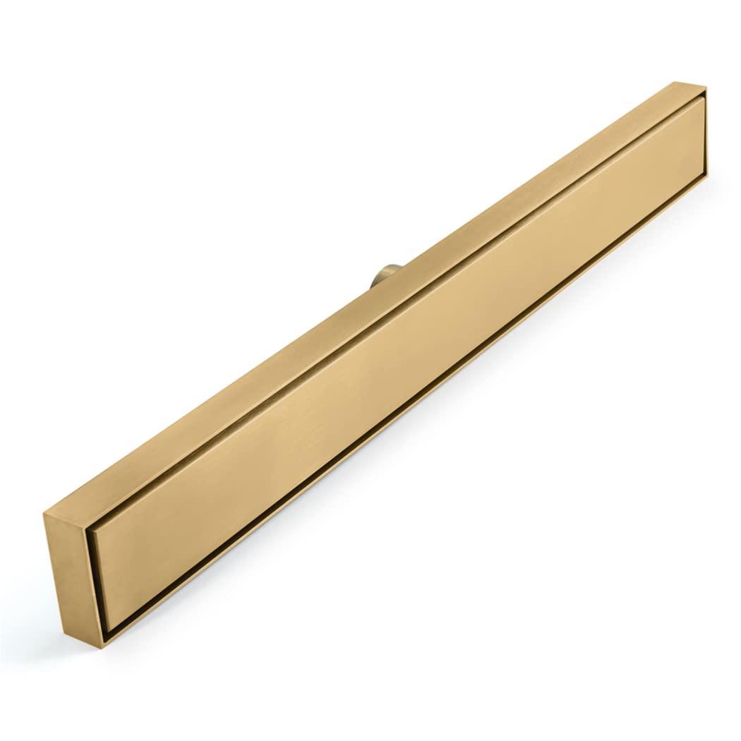 Liniowy odpływ prysznicowy 61 cm (24 cale), stal nierdzewna 304, prostokątny odpływ podłogowy, szczotkowane wykończenie, ze szczotkowanym złotem, z kratką do wkładania płytek i wyjmowaną.