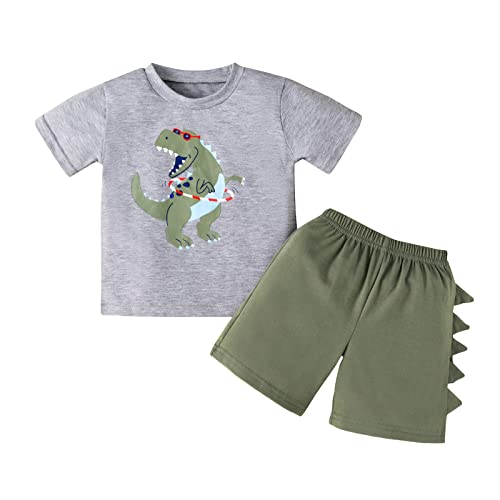 Conjunto de roupas para bebês meninos e crianças verão praia manga curta dinossauro camisetas tops s
