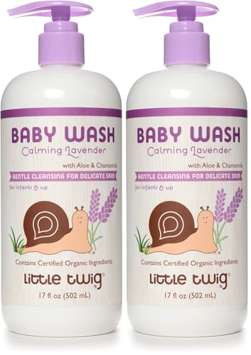 Little Twig 2-in-1 Baby Wash, Hypoallergenic Body Wash with Organic Ingredients, Baby Bath Essentials, Calming Lavender, 17 fl. oz. (Pack of 2)
