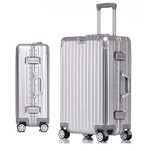 Aluminium Suitcase Large Cabin Luggage Lightweight Hardshell Frame Suitcase with TSA Password Lock, No Zipper Luggage,Silver,26in