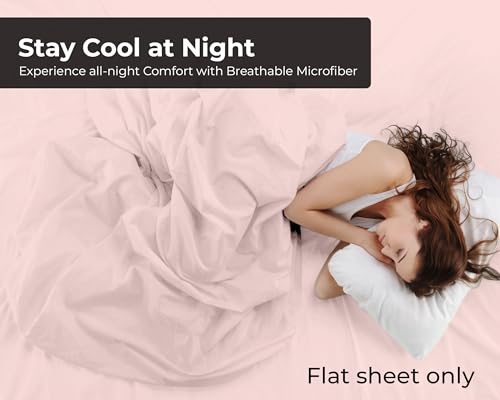 Image of Royale Linens Full Flat Sheet - Ultra Soft Brushed 1800 Microfiber Flat Sheets Only - Wrinkle Free & Stain Resistant - Hotel Quality Top Sheet for Bed (Full, Pink)