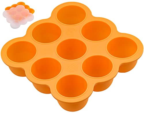 iRenXiao Moule Silicone Bébé Purée, Congélation Bébé Food Rangement Bac à Glacons avec Couvercle Bebe pour Lait Maternel, Purée, Whisky, Yogourt et Glace, 9 x 75ml, Orange