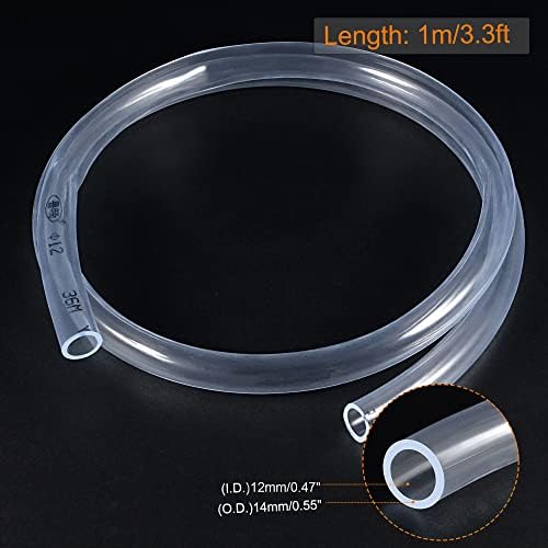 sourcing map PVC Transparent Hose Plastic Vinyl Tubing 12mm ID 14mm OD 1m Flexible for Water Tube, Air Line