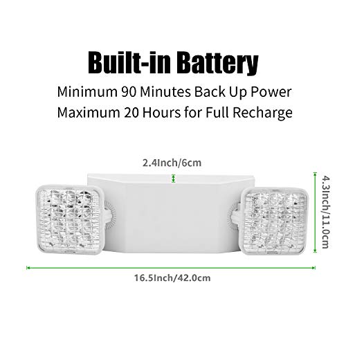 AKT LIGHTING Commercial Emergency Light, Back-up Battery Emergency Exit Lighting Fixtures with Adjustable Hardwired 2 LED Head Wall Mount White for Hallways/Stairways, UL Certified(6 Pack) - Image 4
