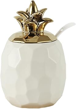 Ceramic Sugar Bowl, Pineapple Container Spice Jar Storage Jar with Lid Spoon,8oz,240ml
