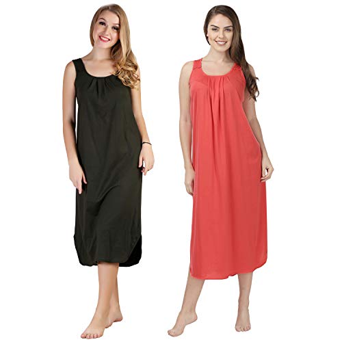 Image of BLAZON Women's Cotton Hosiery Solid Maxi Nighty Slip (Pack of 2) Available Sizes: S, M, L, XL, 2XL, 3XL, 4XL, 5XL