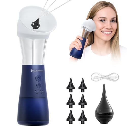 ScopeAround Earwax Removal, Ear Cleaner with Water Temperature Sensor, Electric Ear Cleaning Kit with 4 Pressure Modes, IPX6 Ear Irrigation Flushing, One-Piece Tank, Blue