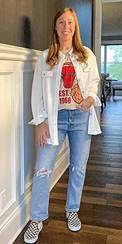 Darkrani Women Shackets 2023 Thin Long Sleeve Shirts Boyfriend Button Down Shirt Tops For Teen Girls（White,Xx-Large） #TOP1